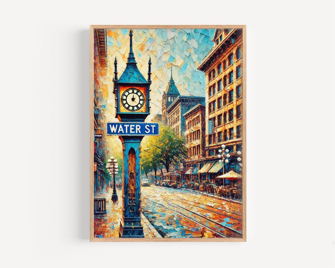 Water Street Vancouver Gastown Clock Mosaic Cityscape Poster