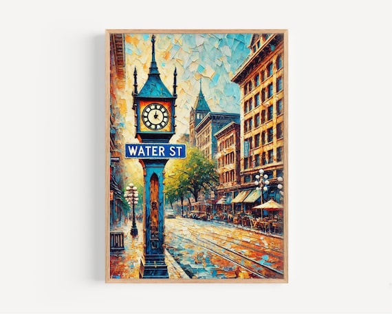 Water Street Vancouver Gastown Clock Mosaic Cityscape Poster