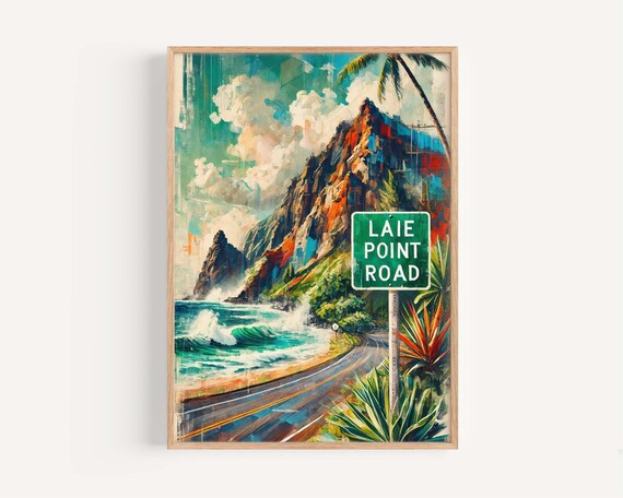 Laie Point Road Oahu Hawaii Street Sign Poster Tropical Coastline Waves Art