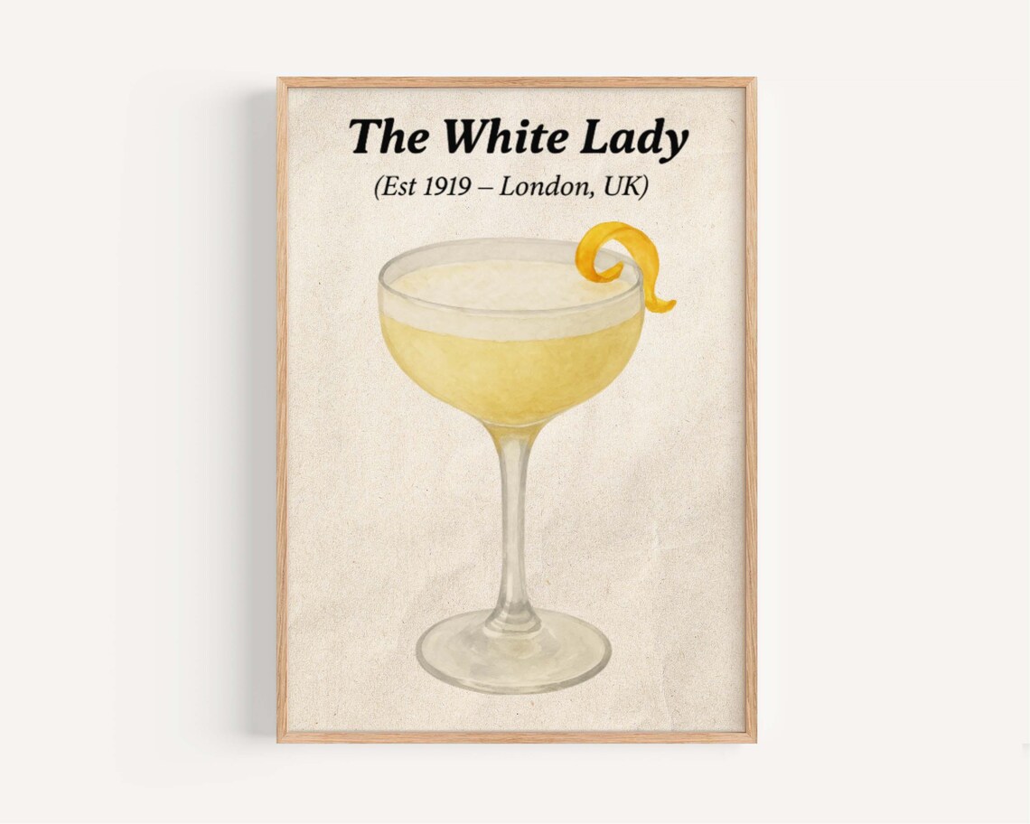 The White Lady 1919 London Cocktail Watercolor Classic Bar Art Poster
