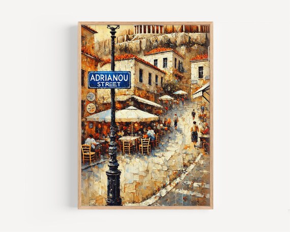 Adrianou Street Athens Travel Poster, Old Town Decor