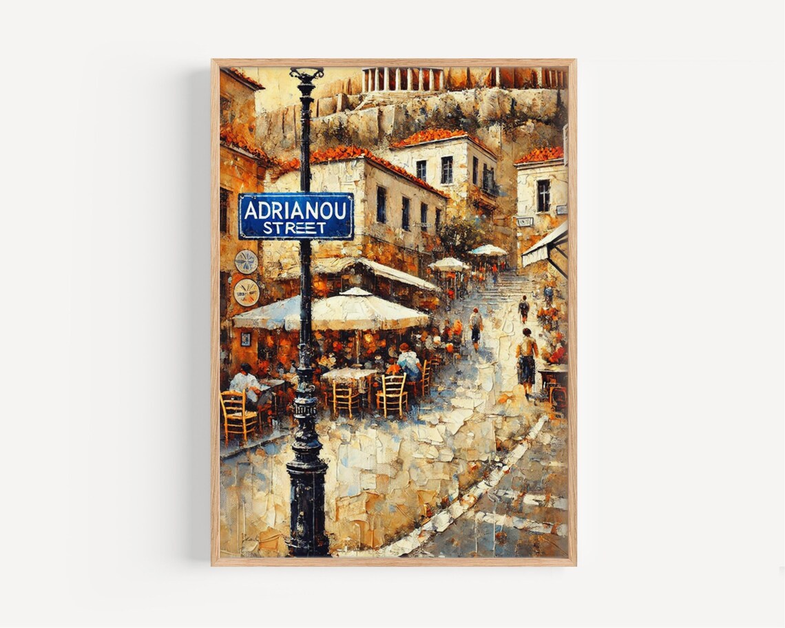 Adrianou Street Athens Travel Poster, Old Town Decor