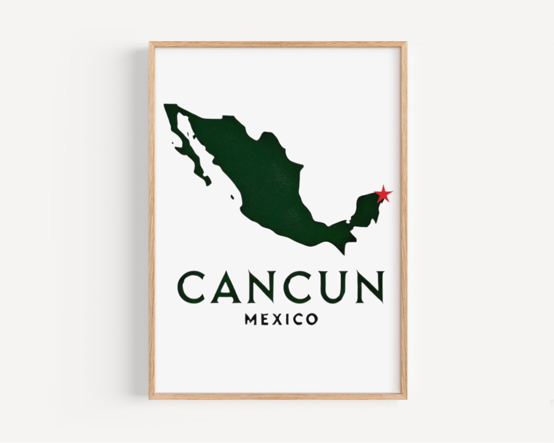 Cancun Mexico Dark Green Map With Red Star on Yucatan Poster