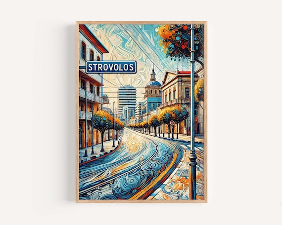 Strovolos Cyprus Colorful City Street Painting Travel Art Poster