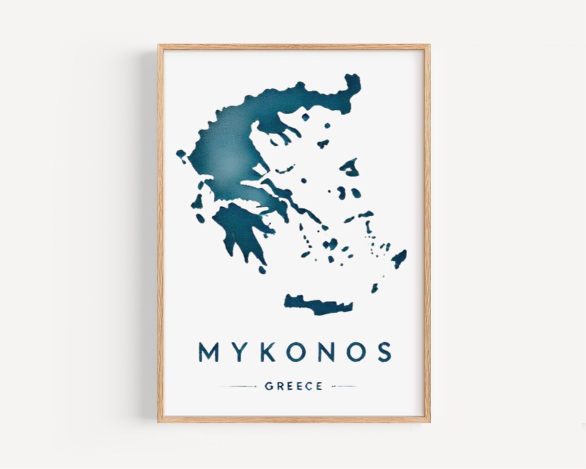 Mykonos Greece Aegean Sea Map Minimalist Blue Island Travel Poster