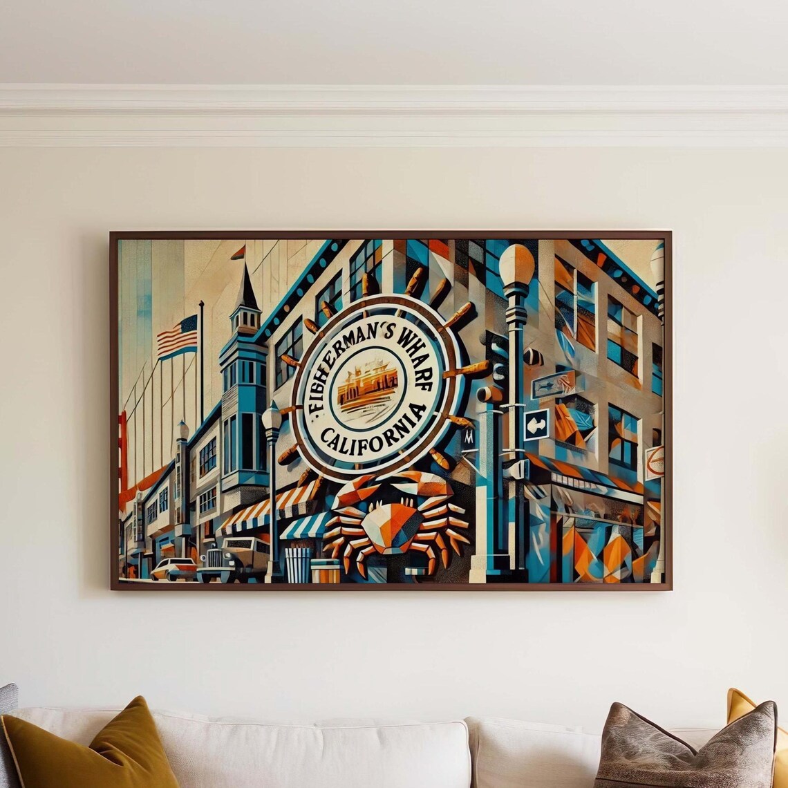 Fisherman's Wharf San Francisco Cubism Crab Sign Street Scene Poster