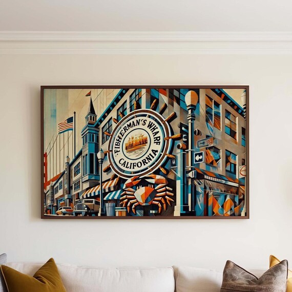 Fisherman's Wharf San Francisco Cubism Crab Sign Street Scene Poster