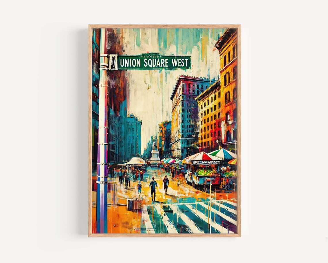Union Square West Manhattan Market Day Street Scene Art Print