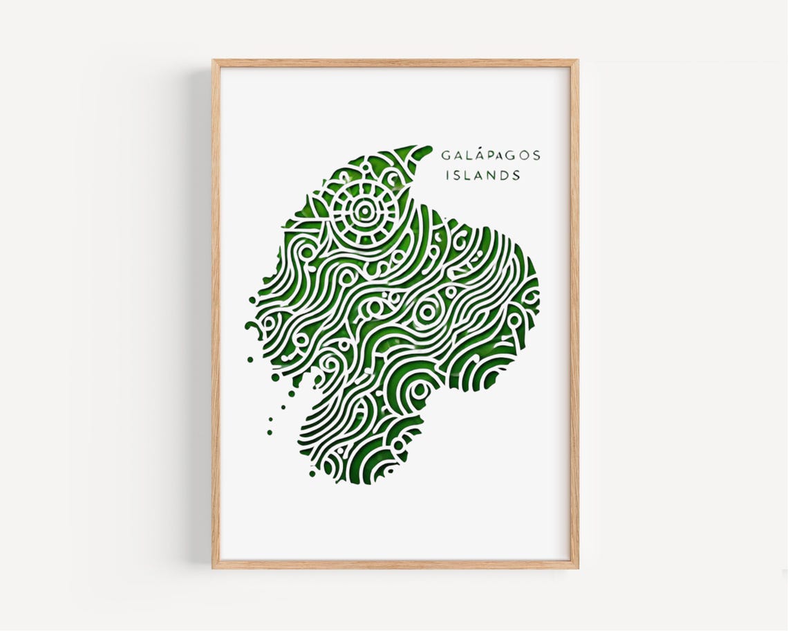 Galapagos Islands Green Swirl Topographic Map Art Travel Poster