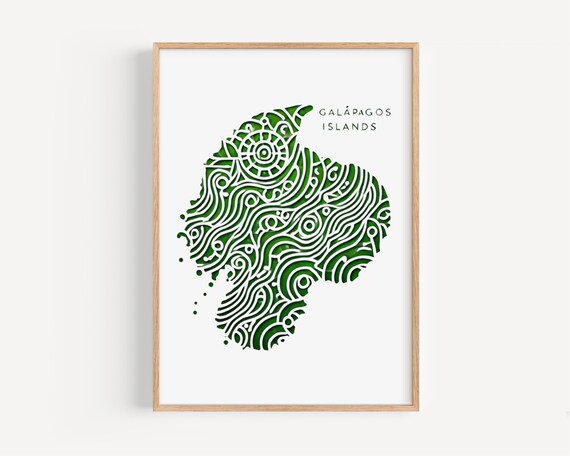 Galapagos Islands Green Swirl Topographic Map Art Travel Poster