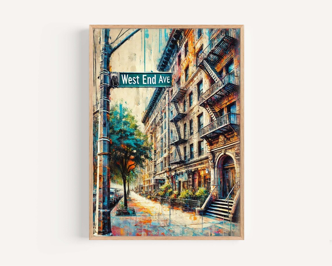 West End Avenue New York City Colorful Street Illustration Poster
