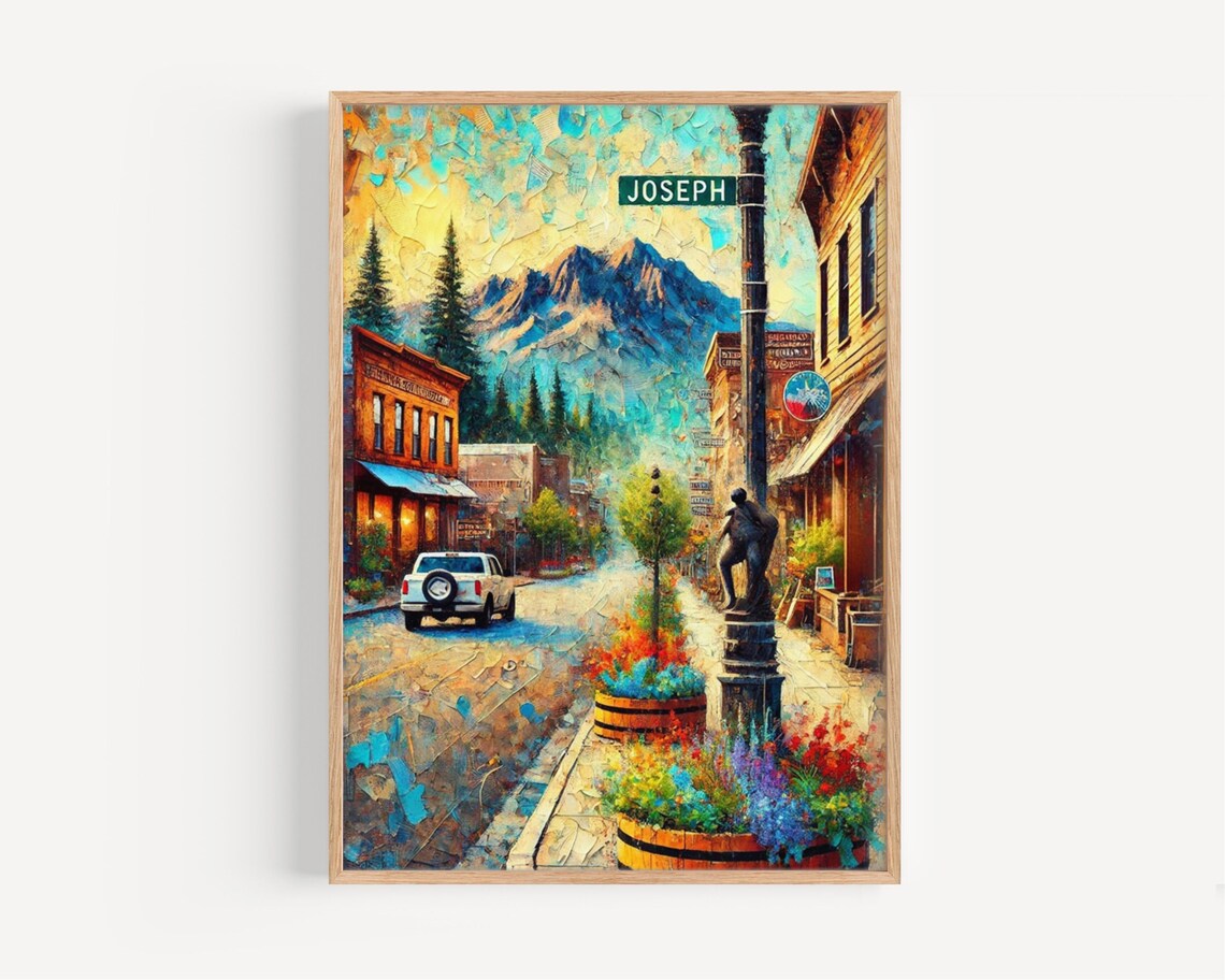 Joseph Mountain Town Street Vibrant Mosaic Travel Art Poster