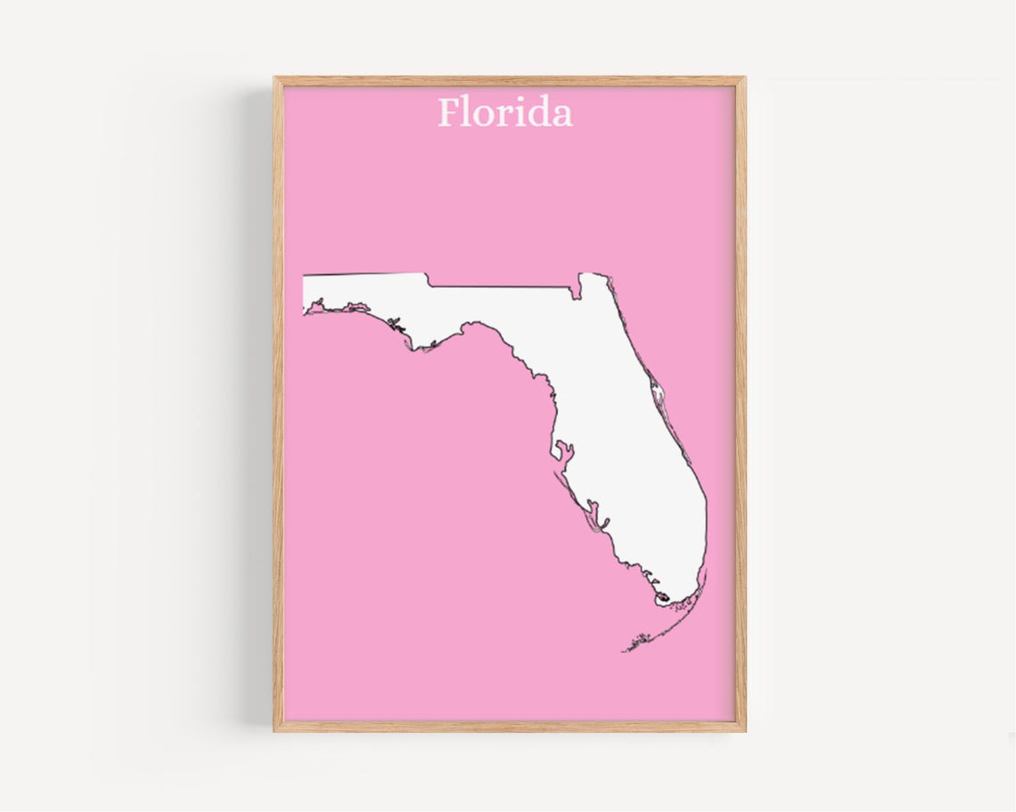 Florida State Map Silhouette Blush Pink Minimalist Art Poster