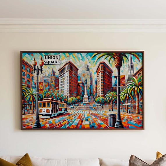 Union Square Wall Art Print San Francisco Travel Poster Cali Gift Housewarming Decor Modern Cityscape Illustration