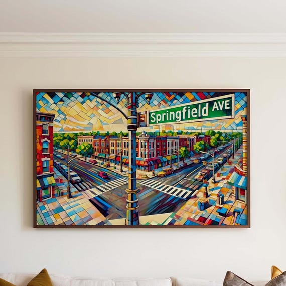 Springfield Ave Wall Art Newark Cubism Print Jersey Abstract Travel Poster Essex County Gift Modern Housewarming Artwork