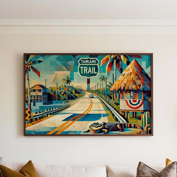 Tamiami Trail Florida Geometric Road Art with Alligator Poster