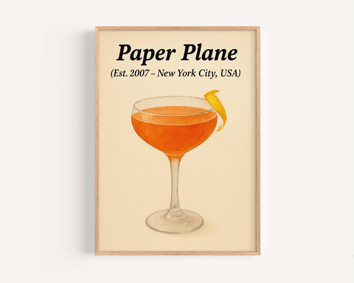 Paper Plane Cocktail Modern Bar Art Print