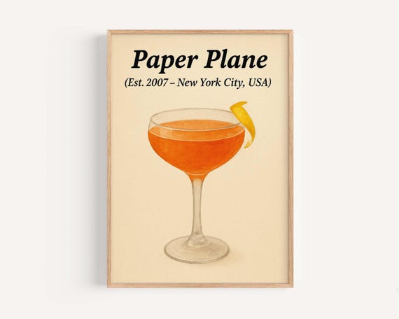 Paper Plane Cocktail Modern Bar Art Print