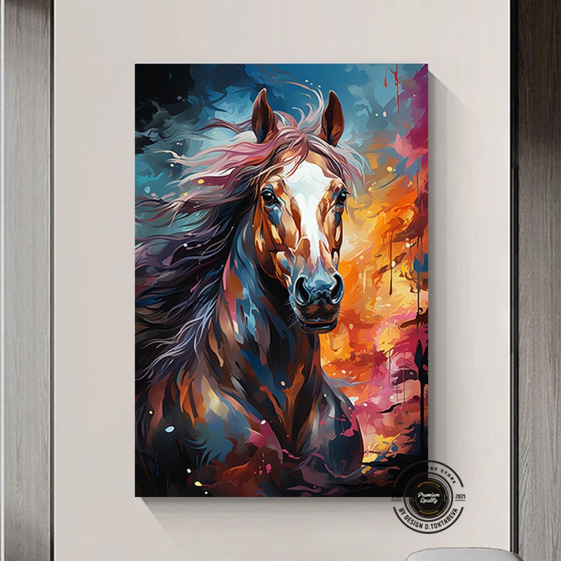 Colorful Horse Blue Pink Orange Abstract Flowing Mane Art Poster