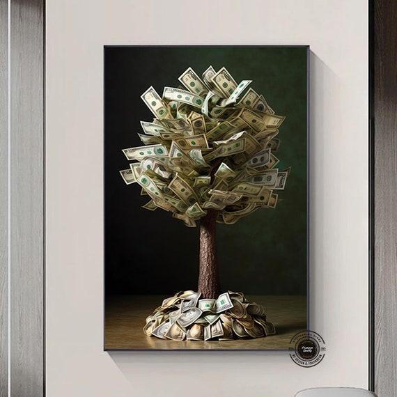 Money Tree Painting On Canvas Wall Art Contemporary Decor Poster Ready To Hang Modern Printing