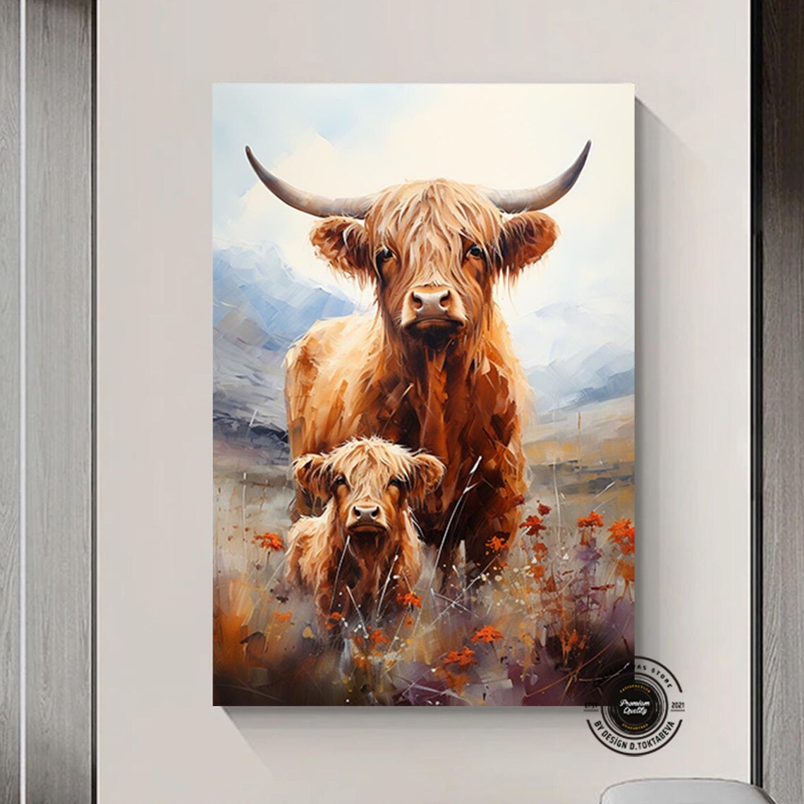 Custom Highland Cow Farmhouse Art Print, Modern