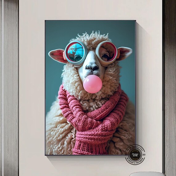 Cool Sheep Wall Art With Sunglasses Funny Animal Print Canvas Hipster Decor For Modern Farmhouse Unique Quirky Artwork Home