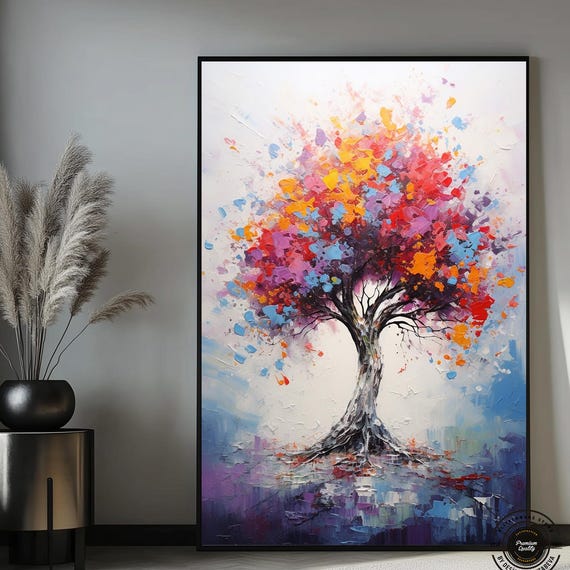 Tree Of Life Canvas Wall Art Zen Print On Colorful Frame Modern Nature Housewarming Gift Home
