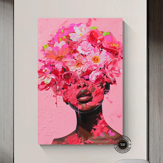 Flower African Woman Wall Decor Colorful Black Painting Picture Of With Flowers Canvas