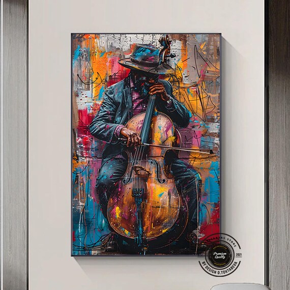 Jazz Cellist Street Musician Colorful Graffiti Style Wall Poster