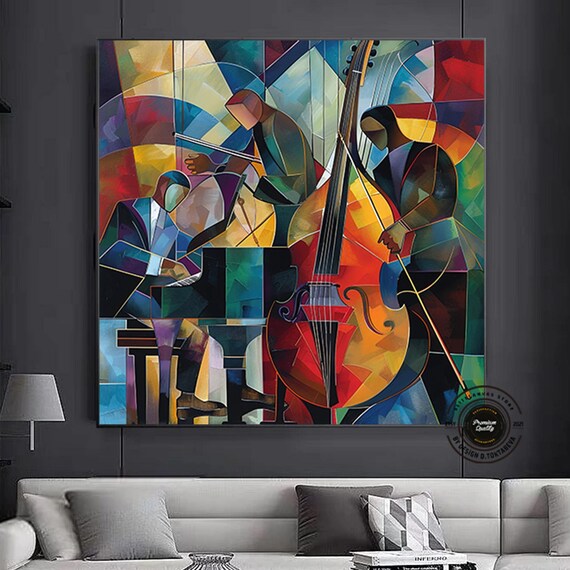 Colorful Cubist Jazz Band with Piano and Double Bass Art Poster