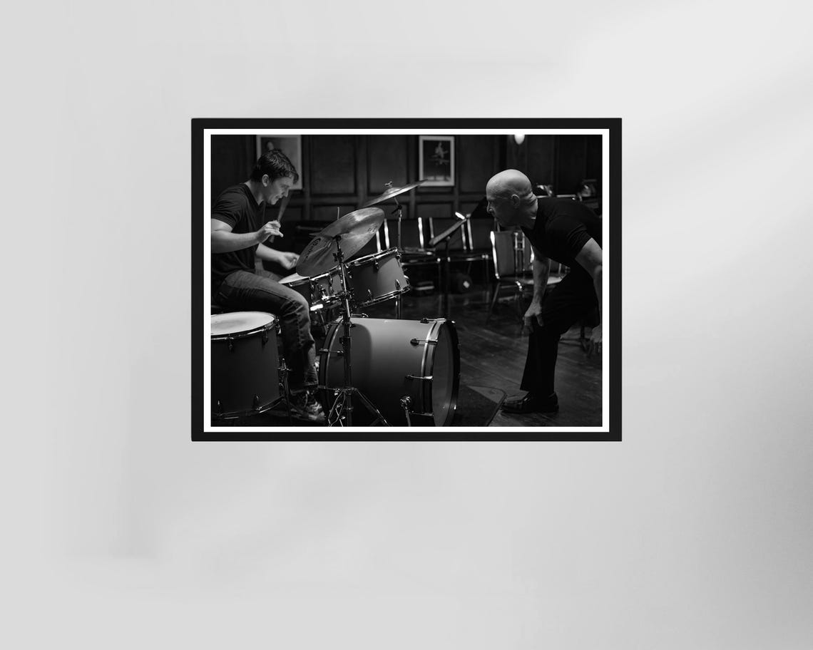 Whiplash Intense Jazz Drumming Black And White Dramatic Movie Poster