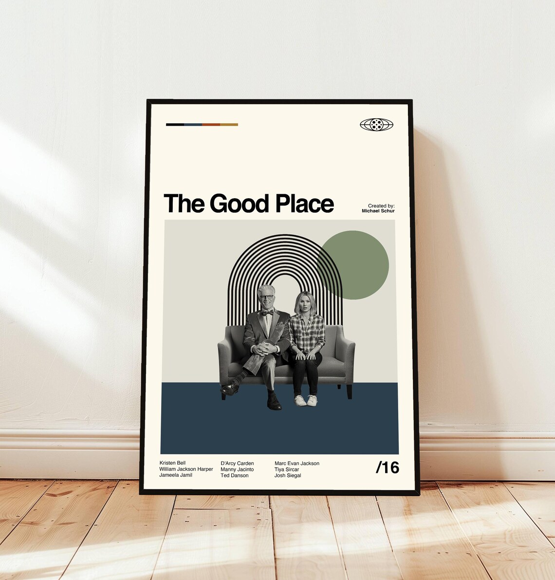 The Good Place TV Series Minimalist Midcentury Poster With Couch Duo Scene
