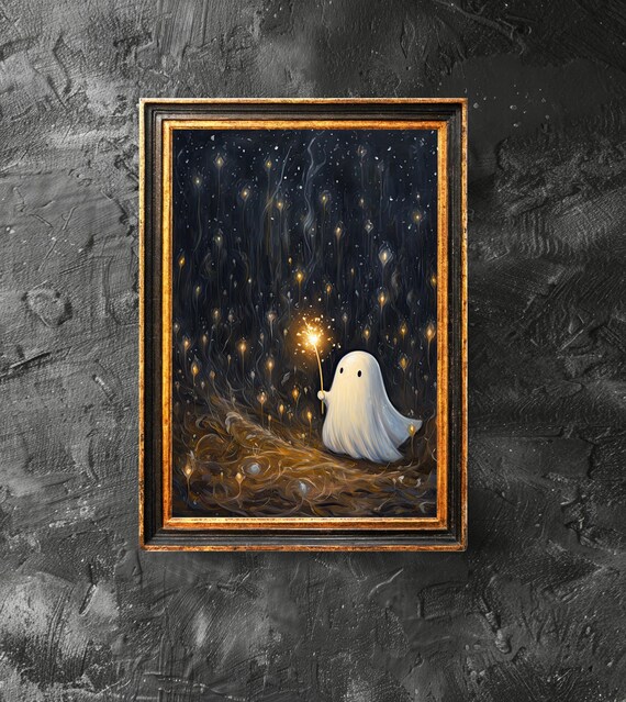 With Sparkler Spooky Cute Forest Wall Art Haunting Poster Halloween Vintage Print