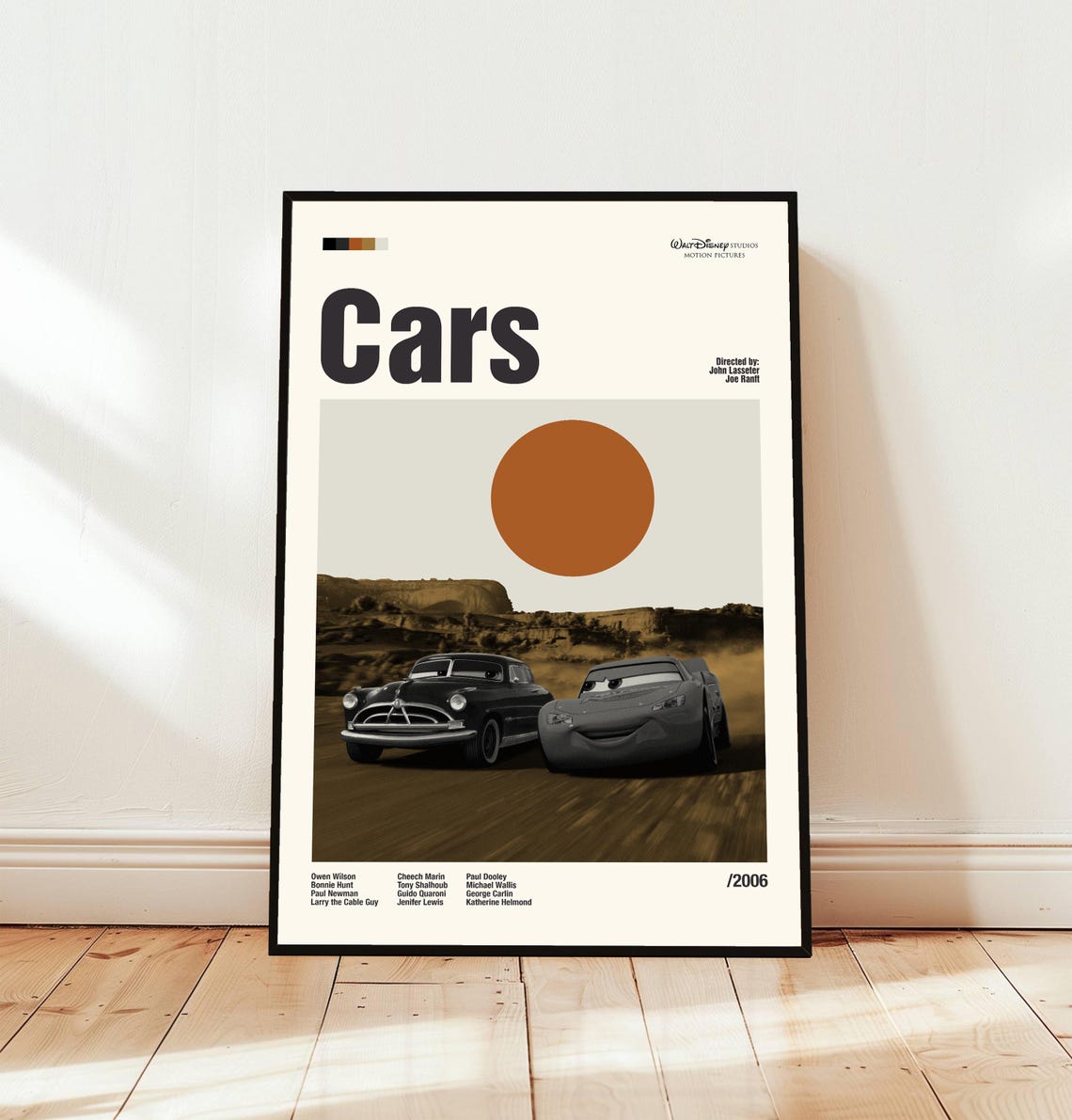 Cars 2006 Pixar Movie Minimalist Sunset Desert Racing Scene Poster