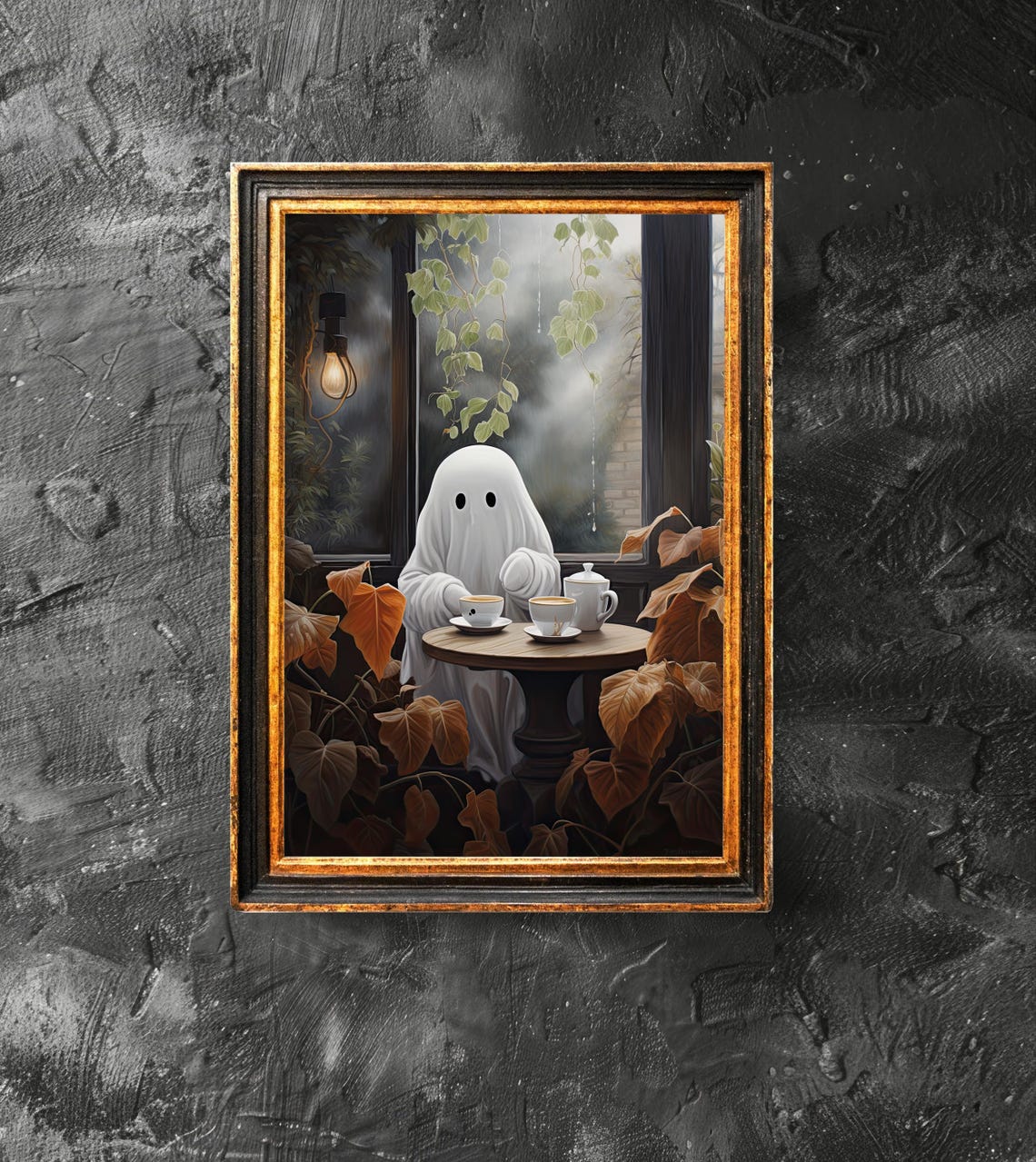 Drinking Coffee Poster Station Art Funny Wall Halloween Decor