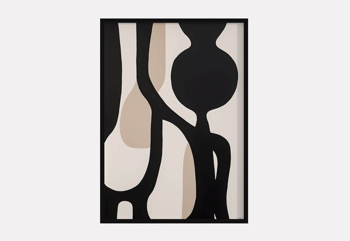 Black Beige Japandi Abstract Figure Shapes Bold Modern Art Poster
