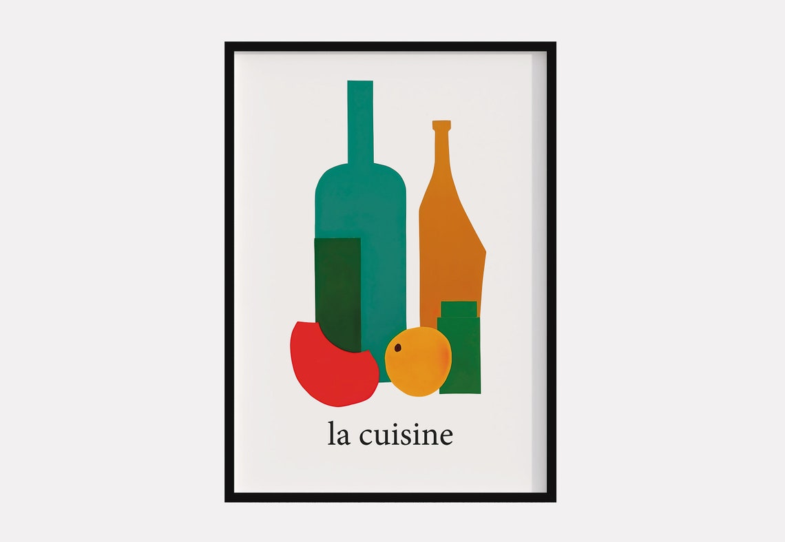La Cuisine Abstract Still Life Bottles and Fruit Kitchen Poster