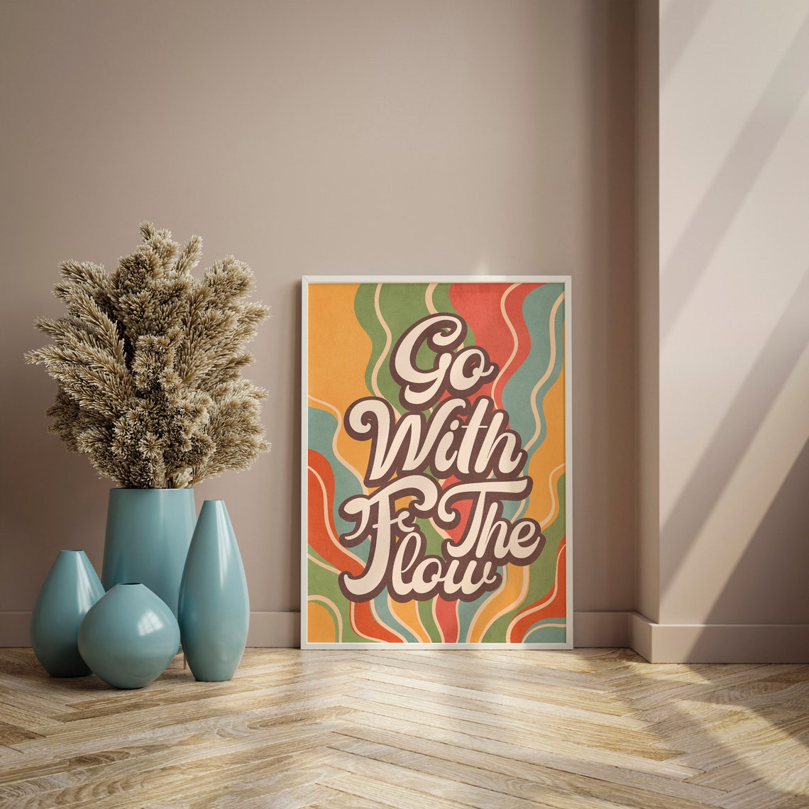 Motivational Quotes Wall Art Poster Go With The Flow Retro Quote Print Colorful Posters Retro Art - Image 2
