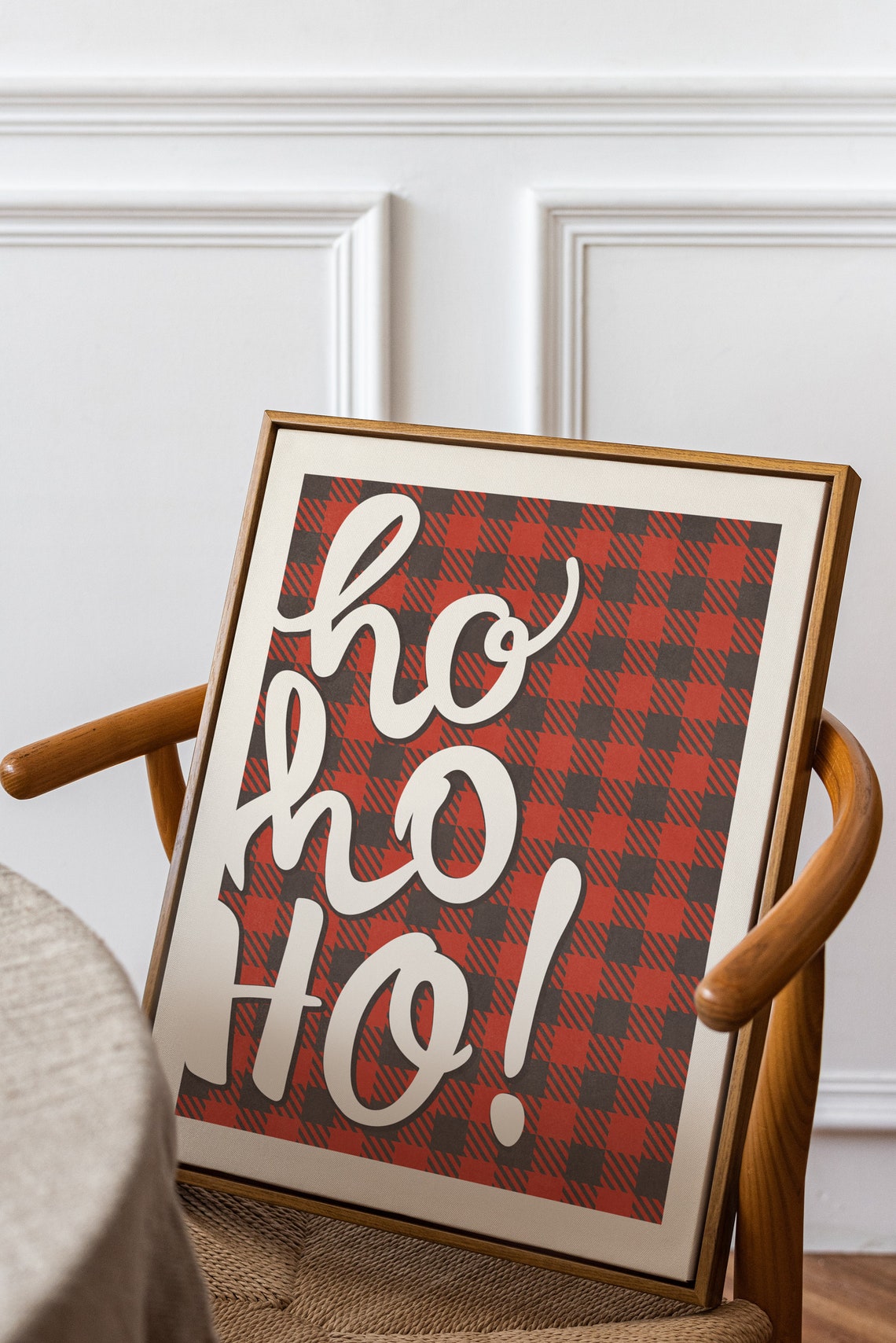 Ho Ho Ho Cream Script on Red Buffalo Plaid Christmas Typography Poster - Image 2