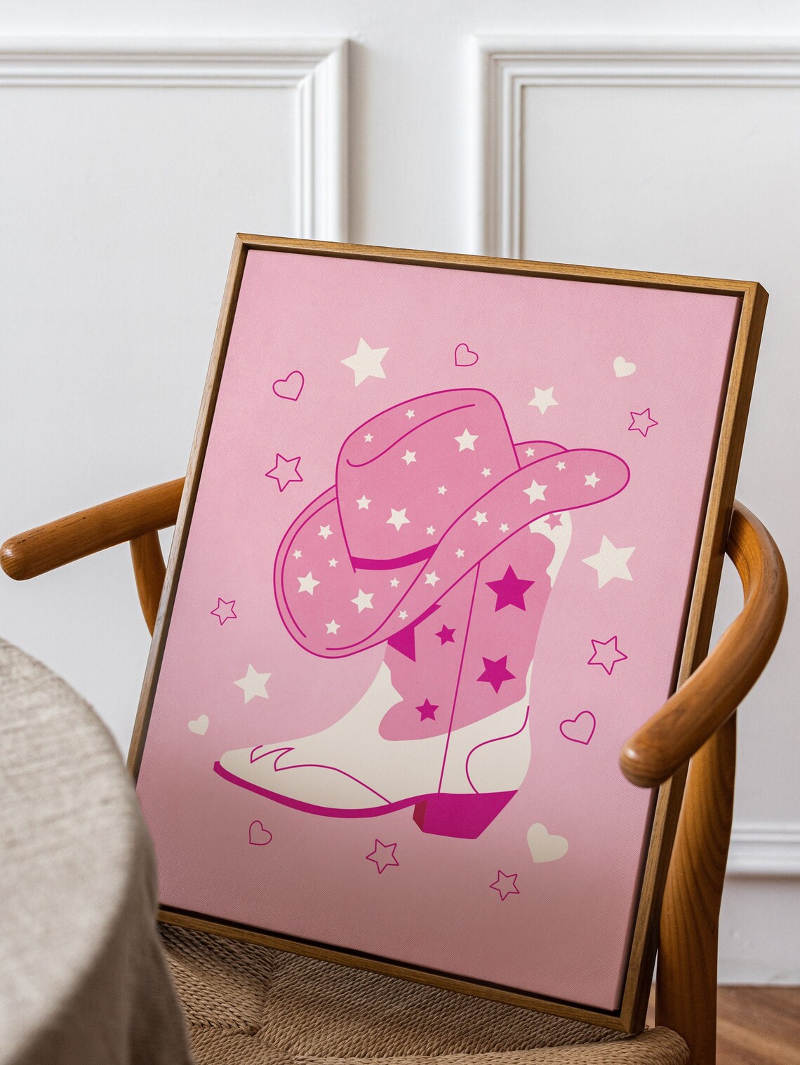 Pink Cowgirl Hat and Boot Western Illustration With Stars Poster - Image 3