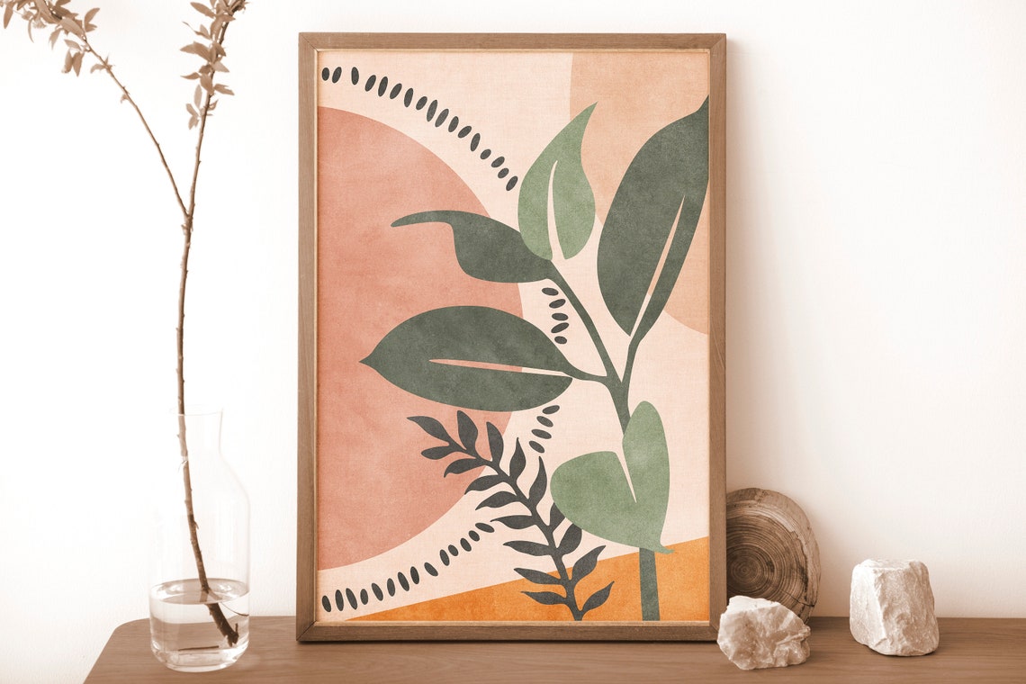 Boho Sage Green Botanical Leaf Minimalist Abstract Home Wall Art - Image 3