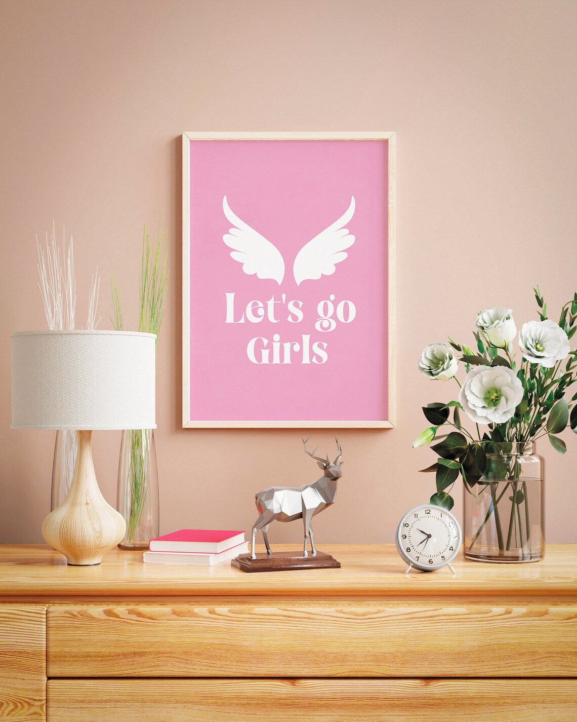 Let's Go Girls Angel Wings Pink Motivational Quote Art Poster - Image 3
