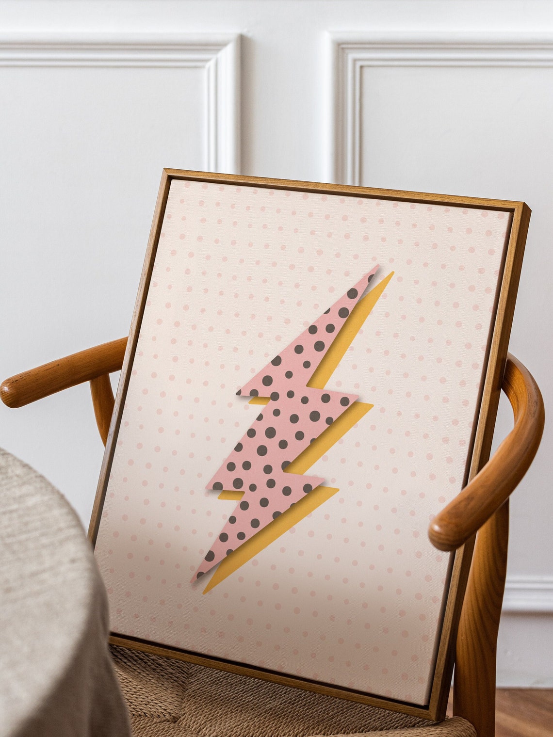 Pink Polka Dot Lightning Bolt Modern Minimalist Decor Wall Art - Image 2