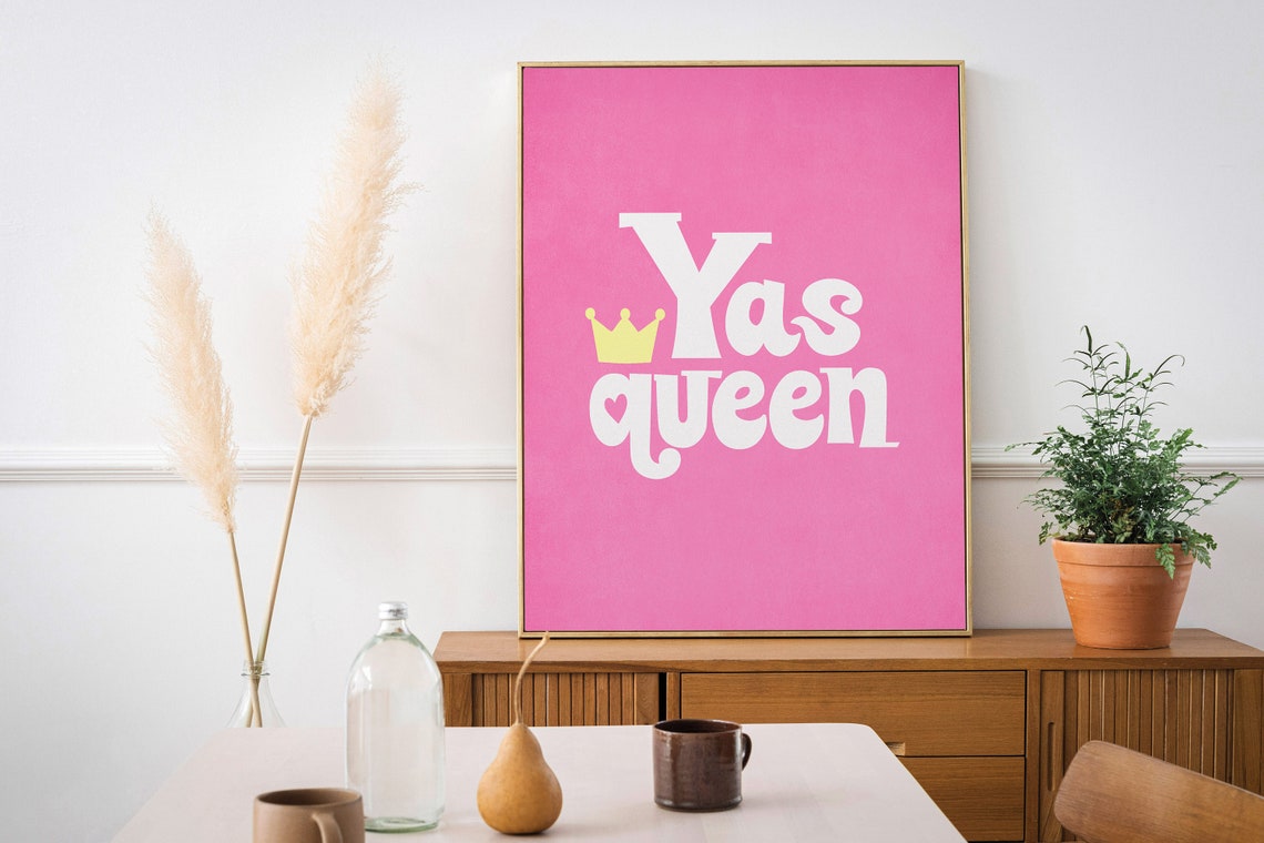 Yas Queen Pink Retro Typography Crown Self Love Motivational Poster - Image 2