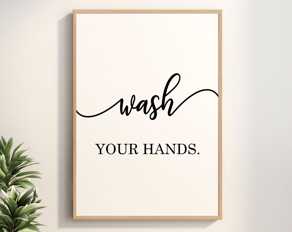 Wash Your Hands Elegant Script Minimalist Bathroom Art Poster