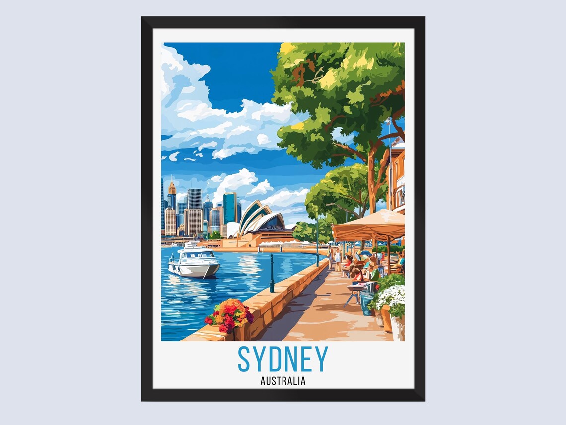 Sydney Australia Harborside Promenade Cafes Opera House Travel Poster