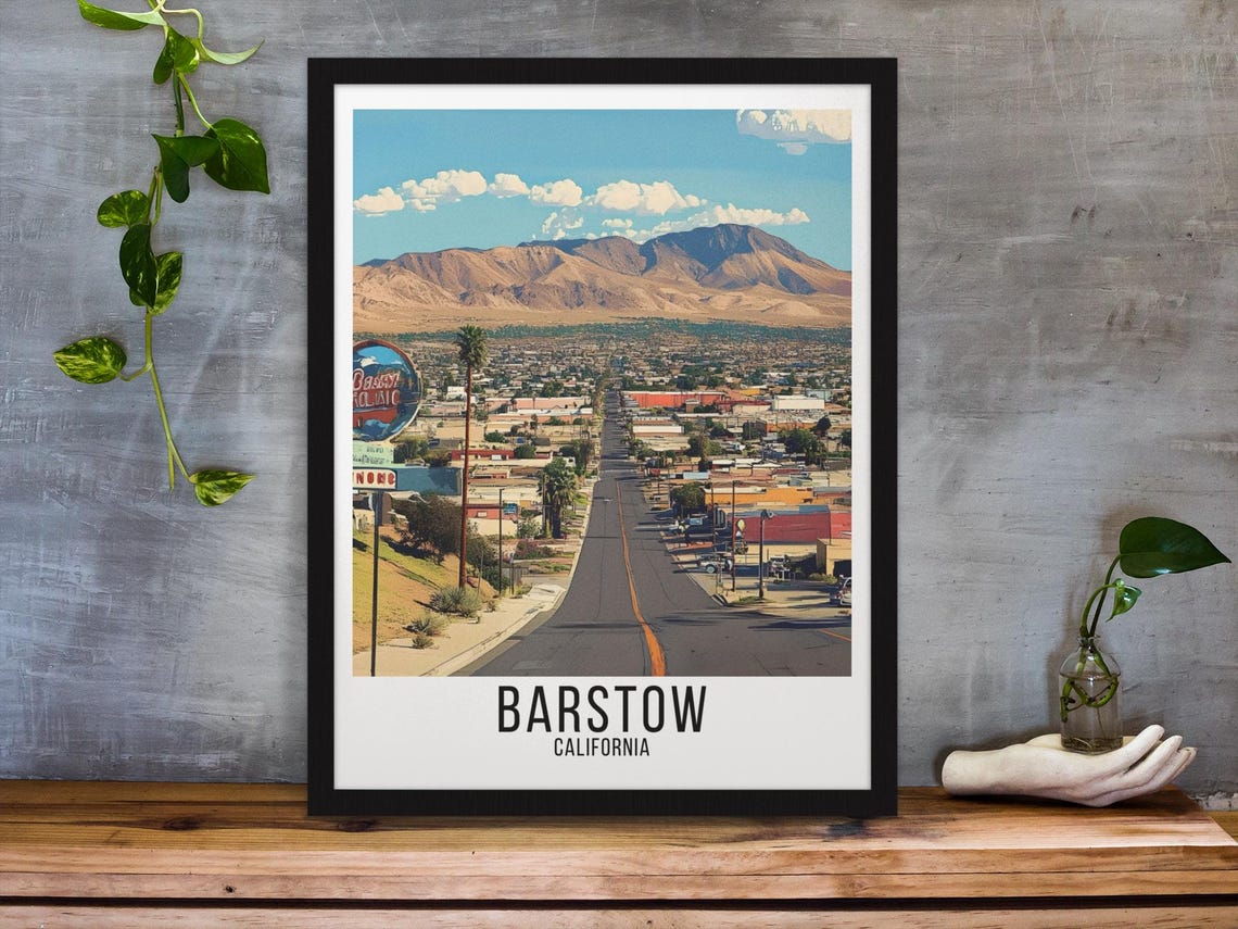 Barstow California Desert Road Mountain View Scene Retro Poster