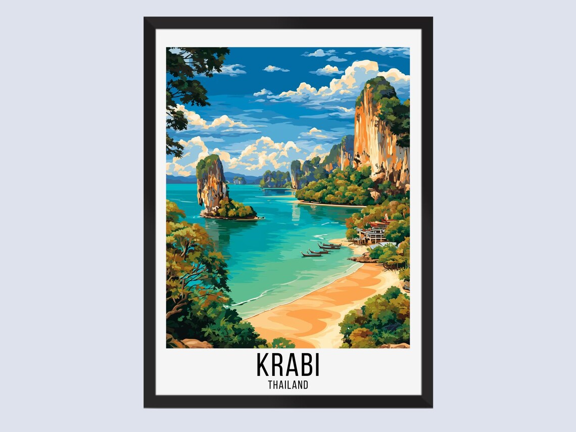 Krabi Thailand Beach Limestone Cliffs Turquoise Bay Travel Poster