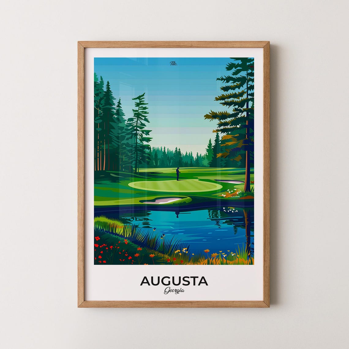 Augusta Georgia Golf Course Green Lake Reflection Pines Poster
