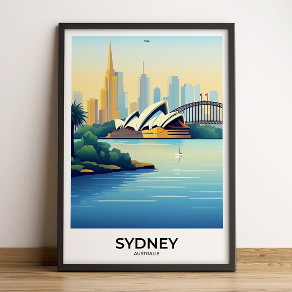 Sydney Australia Harbour Sunset Opera House Bridge Travel Poster